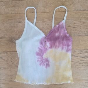American Eagle Tie Dye Ribbed Tank Top festival summer coconut girl henley
